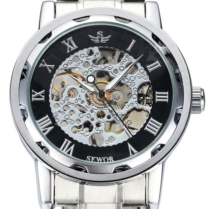 Sewor Jam Tangan Mekanik Vintage Angka Romawi Model Hollow Bahan