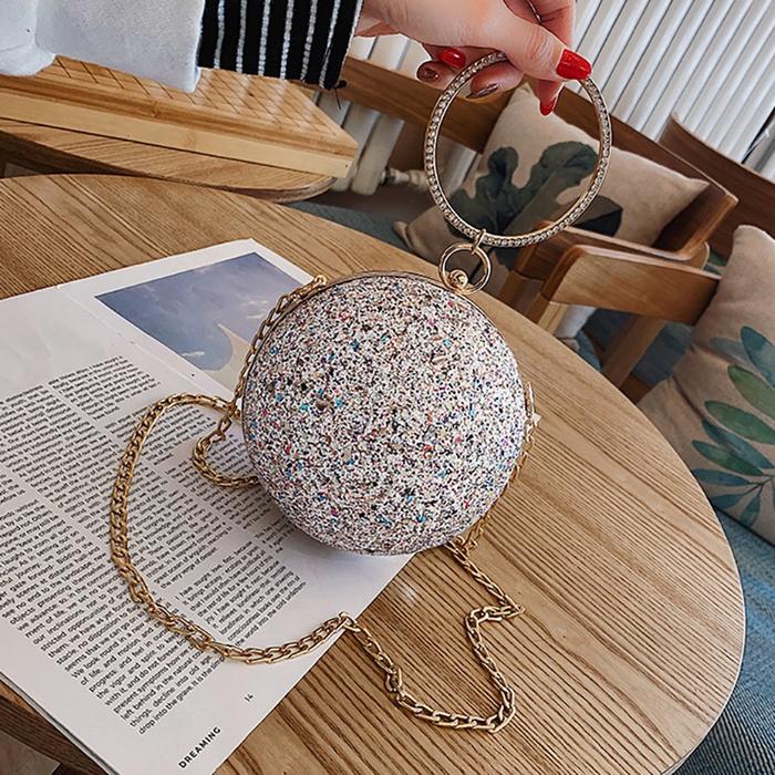 Fashion Round Bag Sequins Evening Bag Wedding Party Purse Shoulder