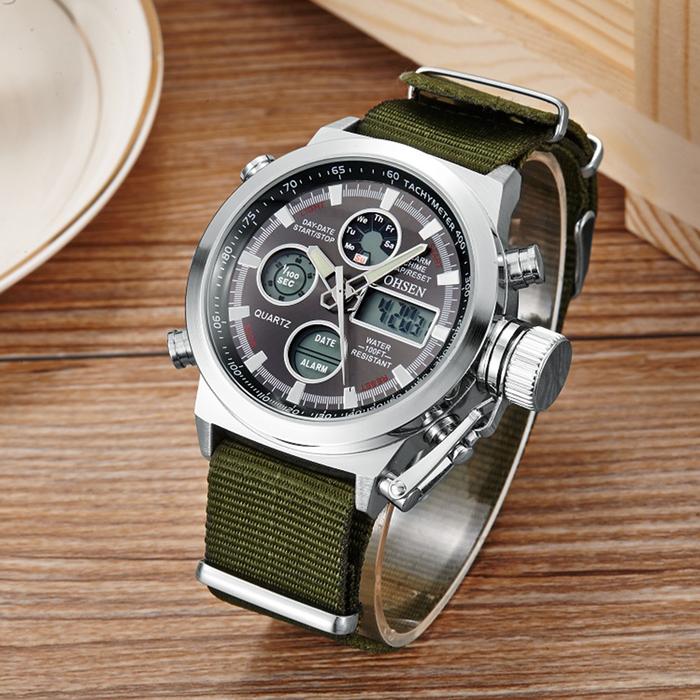 OHSEN Jam Tangan Sport LED Digital Strap Kanvas untuk Pria