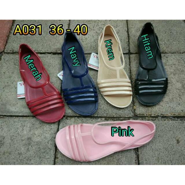 Terlaris Jelly Shoes Sandal Wanita Luofu Sendal Wanita Flat A031Spls