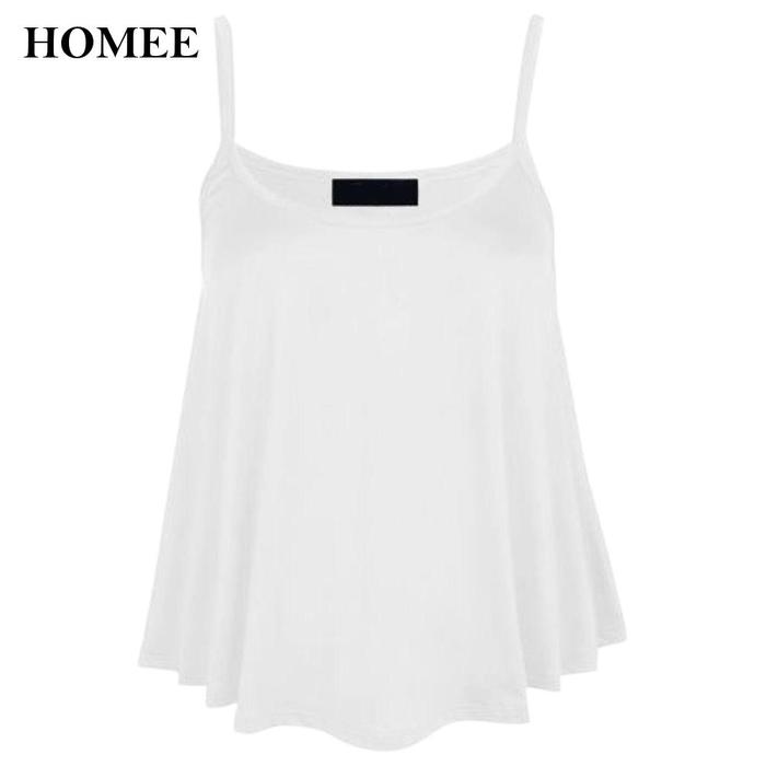 Tank Top Camisol Sexy Tali Spaghetti Aksen Flare Warna Putih untuk