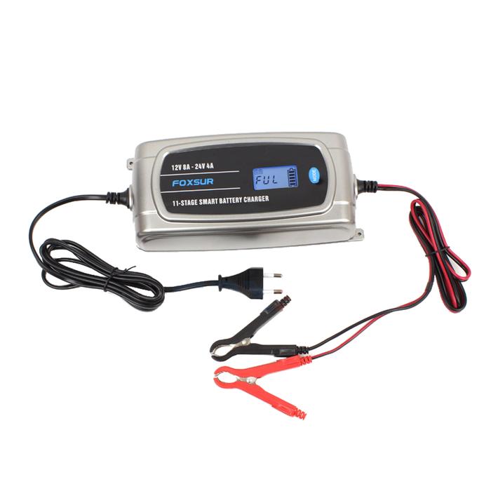 Baterai FOXSUR 12V 24V 11-Tahap LCD Display Battery Charger