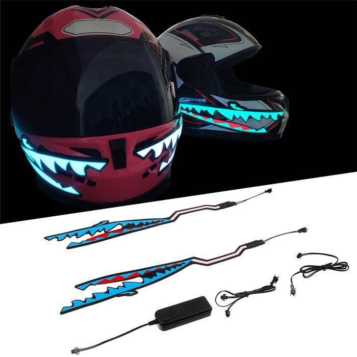 Shark Gaya Helm Sepeda Motor Cahaya Jalur LED Night Signal