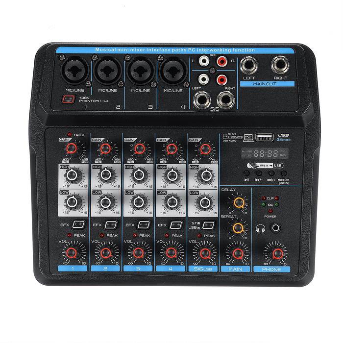 6 Saluran bluetooth Audio Mixer contrl DJ Mic dengan LED
