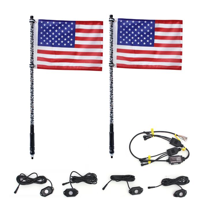 Colorful 2 X 3FT LED cambuk Light + 4 PODS bawah mobil