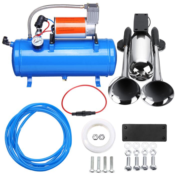 2pcs Chrome Trumpet Kendaraan Air Horn 12V / 24V Compressor