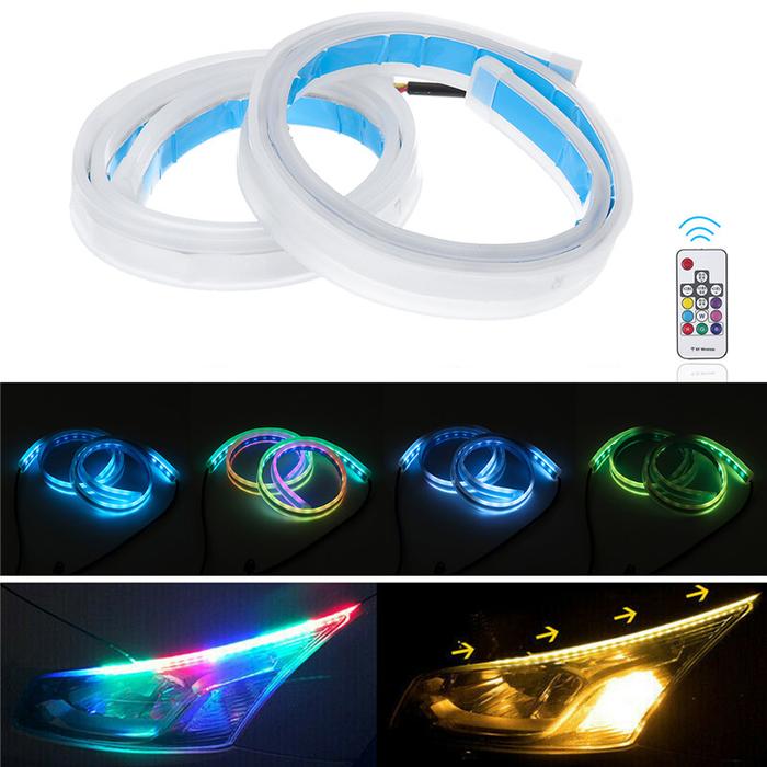 2 lembar 60cm RGB Slim Fleksibel LED Hidupkan Sinyal Jalur