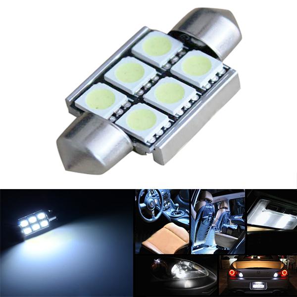 36mm Festoon 5050 6SMD CANBus Kesalahan Free Car White LED