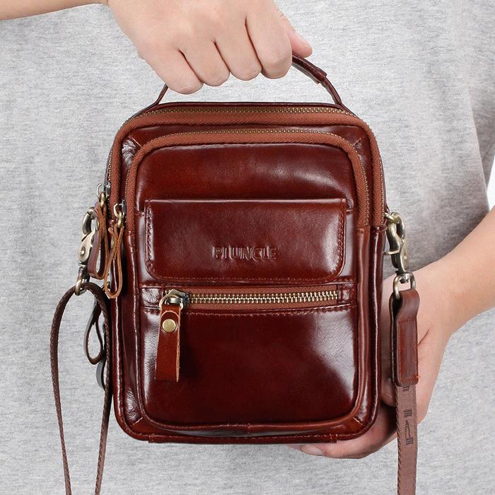 Pi Uncle Tas Selempang / Bahu Wanita Bahan Kulit Warna Coklat