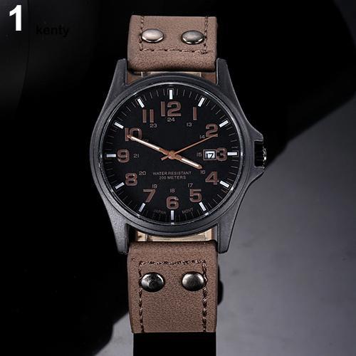KT Jam Tangan Dial Angka Arab Strap Kulit untuk Pria