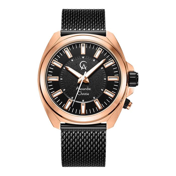 Jam Tangan Pria Alexandre Christie Classic AC 8631 MH BBRBA Men Black Dial Black Mesh Strap