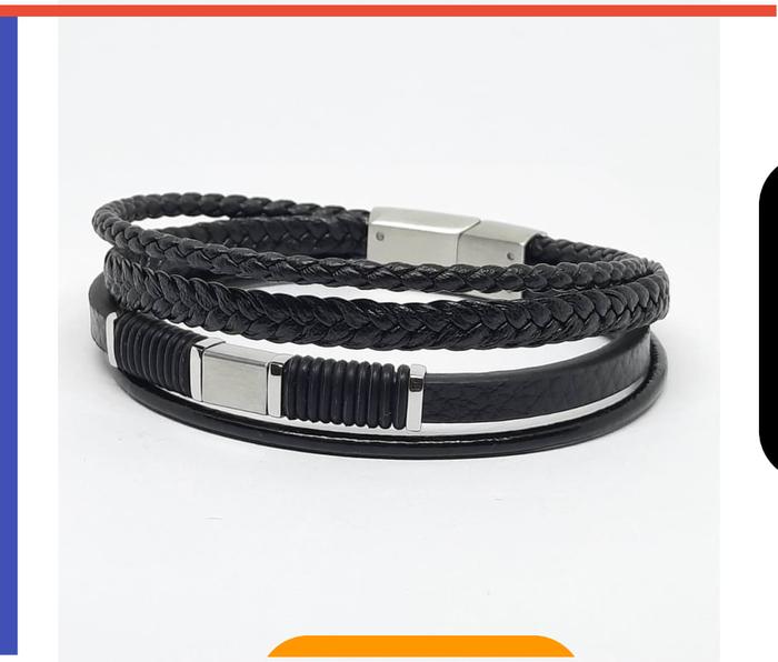 Gelang Kulit Pria Keren Dengan Titanium Original TKPY