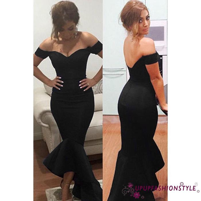 Dress Bodycon Model Mermaid Off Shoulder High Low untuk Wanita