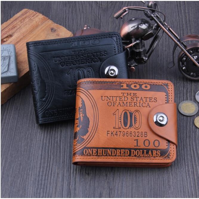 Dompet Dollar Amerika Bahan Kulit PU Kancing Penutup Slot 10/Dompet