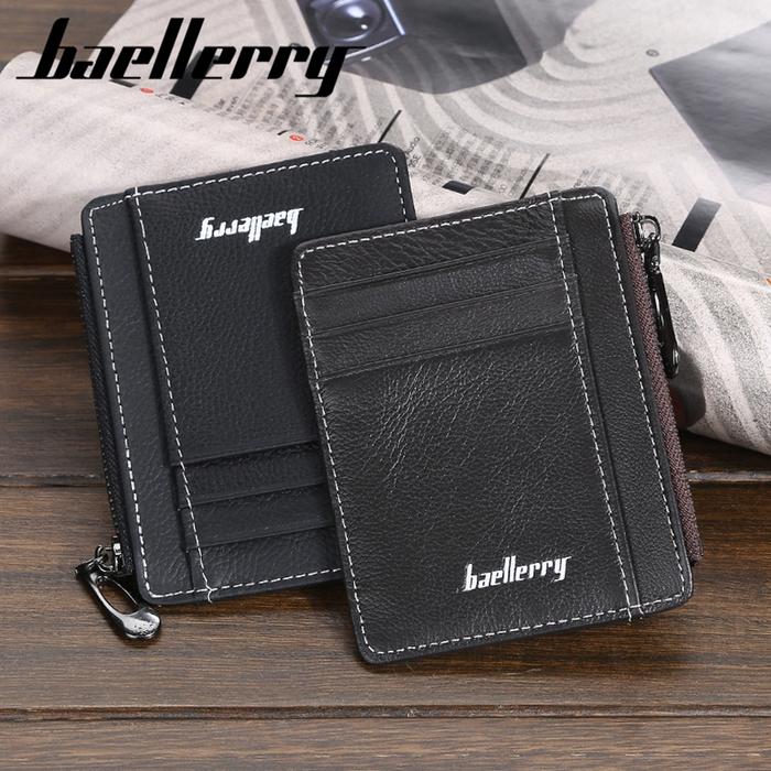 Baellerry Dompet Kartu Pria Mini Muat KTP Zipper Dompet Mini Mini