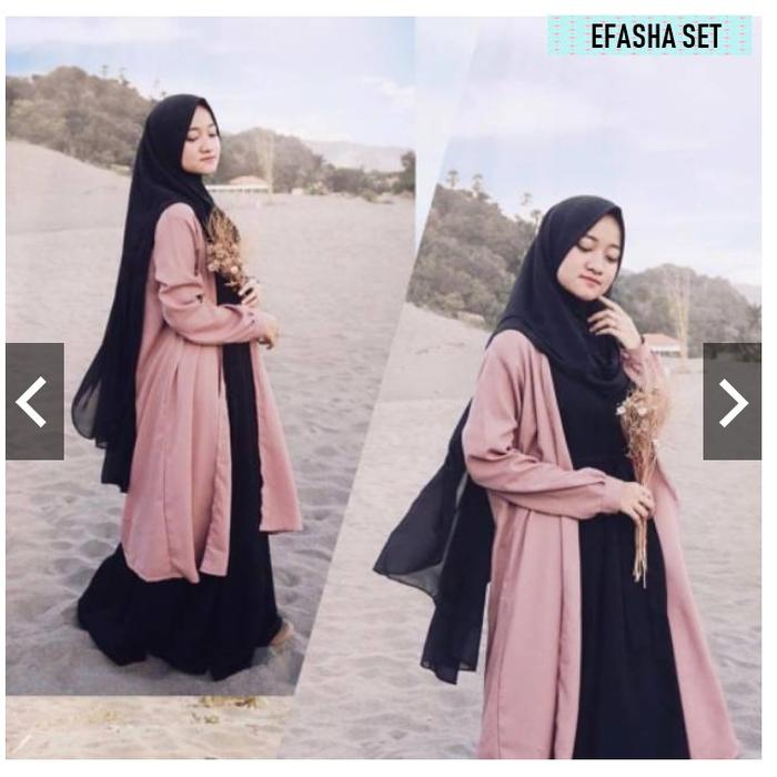 Efasha Set +Cardigan Long Gamis Syar'I Muslim Modis Modern