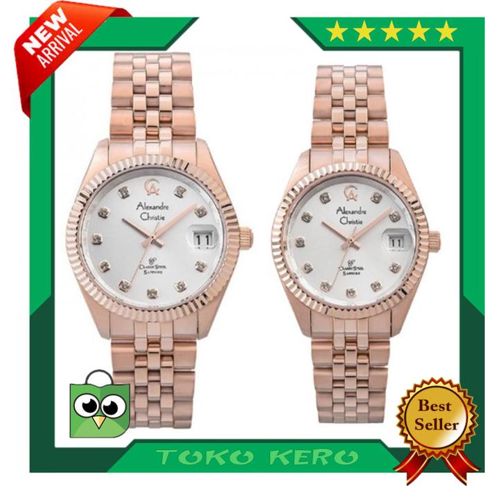 JAM TANGAN ALEXANDRE CHRISTIE AC 5013 ROSEGOLD WHITE COUPLE ORIGINAL
