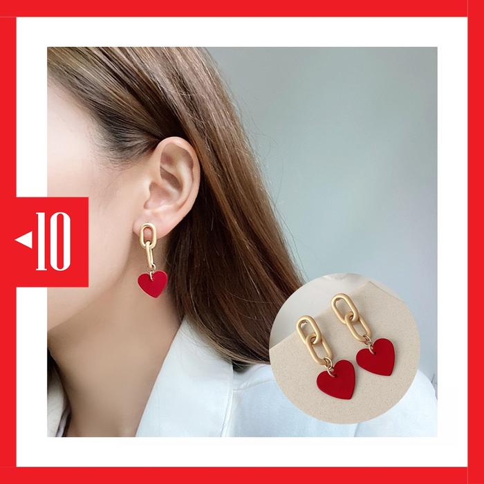 AN-50 anting tusuk wanita model hati wine red sweet love