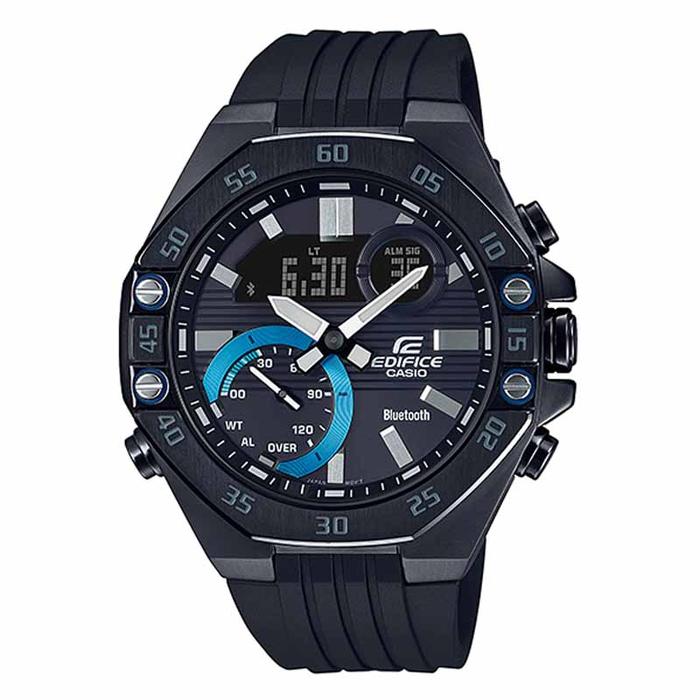 JAM TANGAN PRIA CASIO EDIFICE ORIGINAL BLUETOOTH ANALOG DIGITAL HITAM RUBBER ECB-10PB-1A EDIFICE ECB
