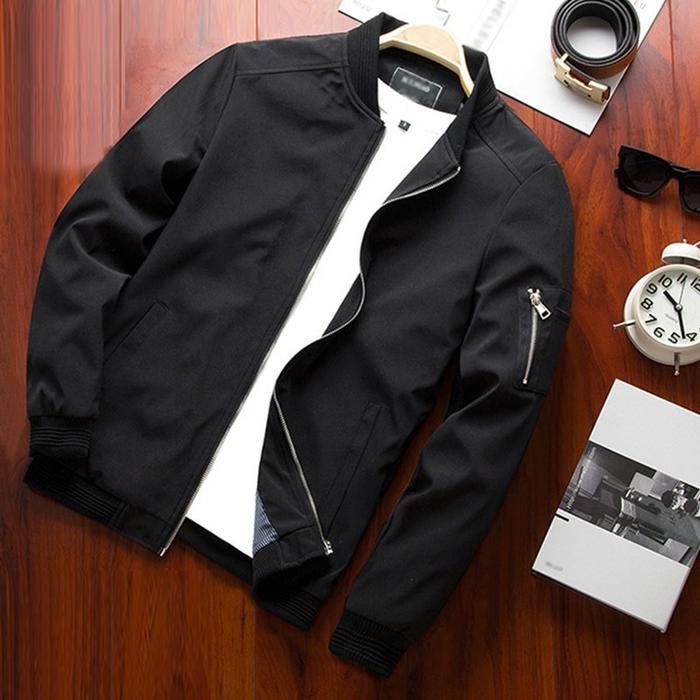 Jaket Bomber Lengan Panjang Casual Tipis dengan Resleting untuk Pria