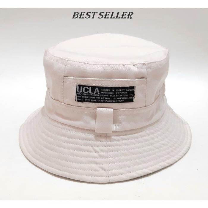 BEST*Topi Bucket Hat Import Premium UCLA 2 sisi Cream