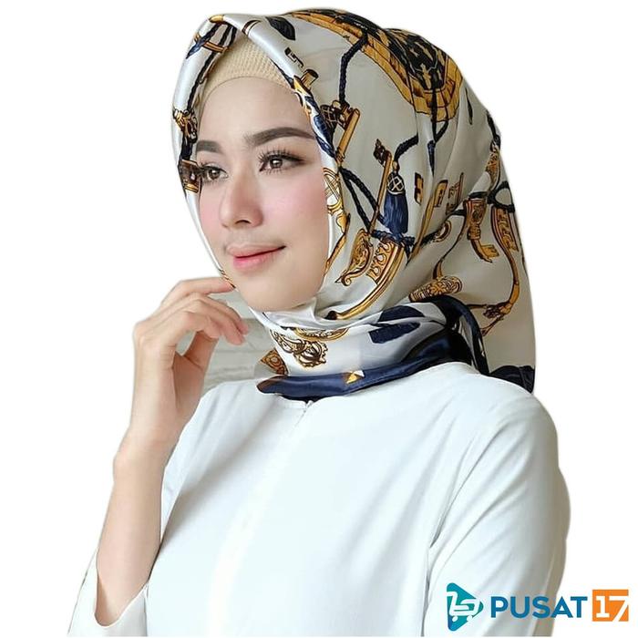 HIJAB SATIN MOTIF SEGI EMPAT JILBAB SATIN PREMIUM IMPORT