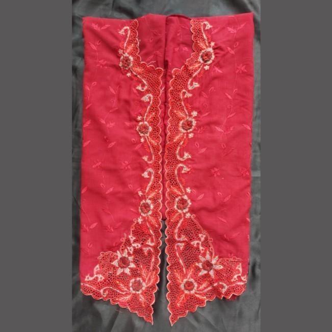Bahan Kebaya Encim Bordir Kain berpola Merah Tua GC23 Kain Gucci Merah