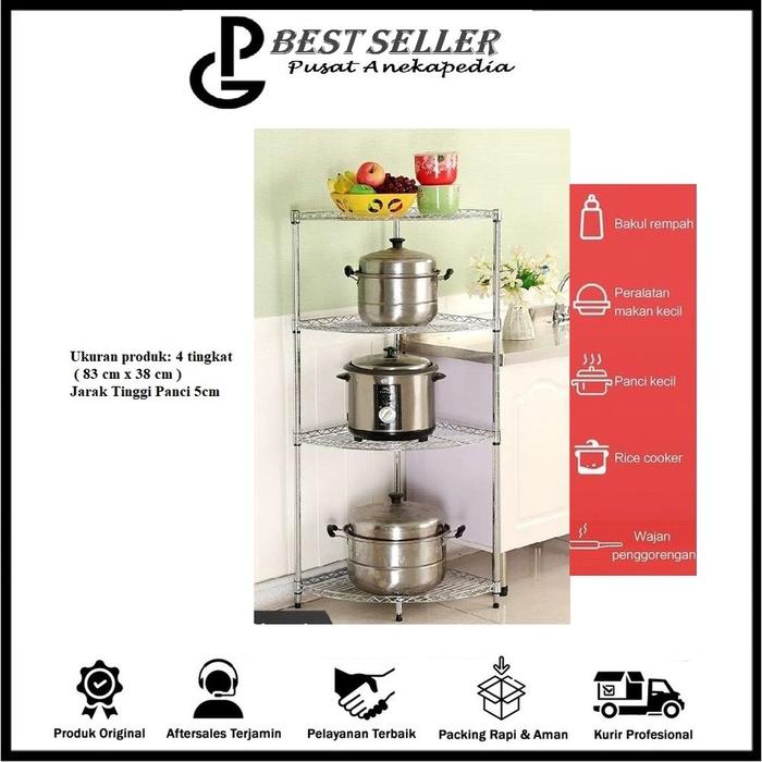 *ORI* rak panci 4 susun Stainless Kuat Awet Tebal - rack panci - rak