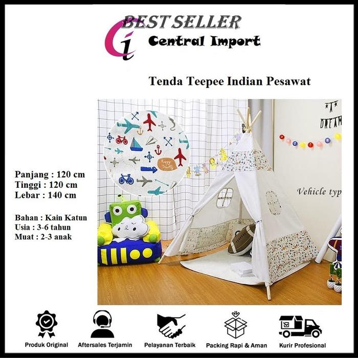 *ORI* Tenda Anak - Tenda Teepee Indian Motif Pesawat - Import - Kain