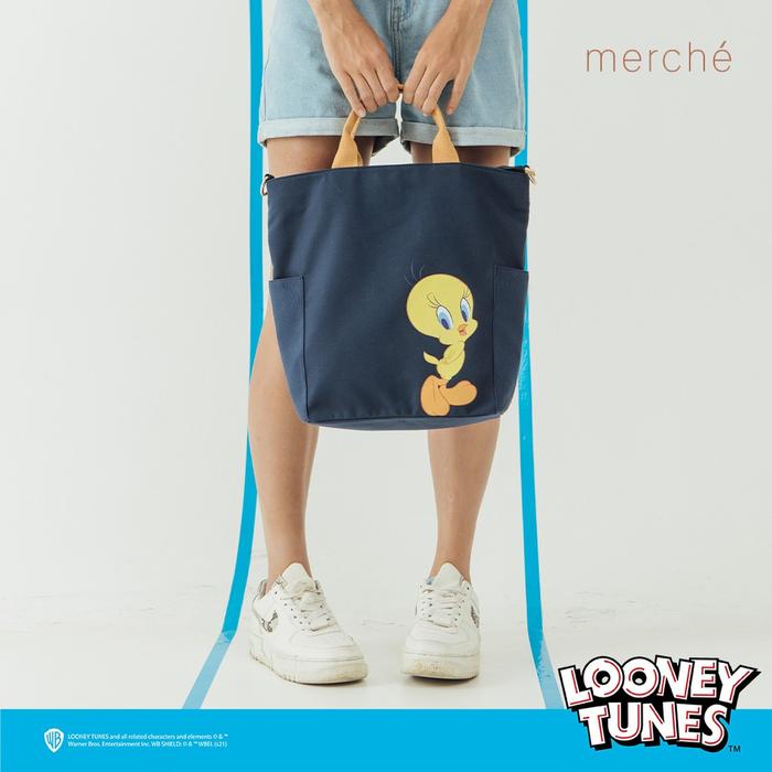 Tas Wanita Tote Bag Gladies Looney Tunes Series Tweety Navy Merche