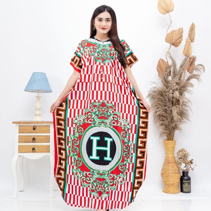 Daster Kalong Panjang Busui Tali Serut Resleting Depan Motif Branded