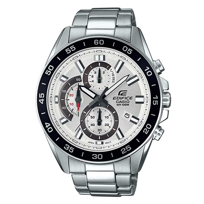 JAM TANGAN PRIA CASIO EDIFICE ORIGINAL STANDARD CHRONOGRAPH ANALOG PERAK STAINLESS EFV-550D-7A EDIFI