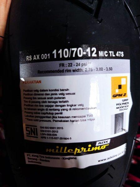 ADX Milleprimo 110 70 12 soft compound bukan MA R1 TL Ban Vespa scoopy