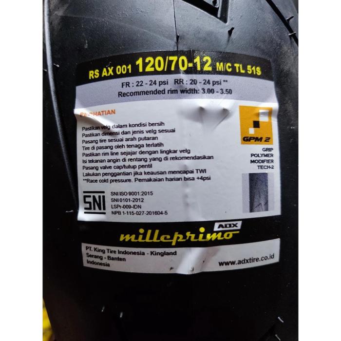 ADX Milleprimo 120 70 12 soft compound bukan MA R1 TL Ban Vespa scoopy