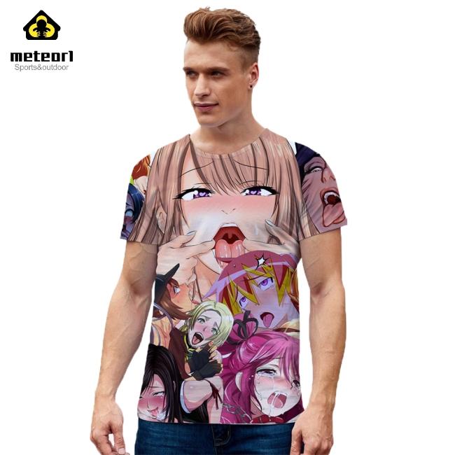 ahegao Kaos Kimono T-Shirt Lengan Pendek Model Longgar Print Anime