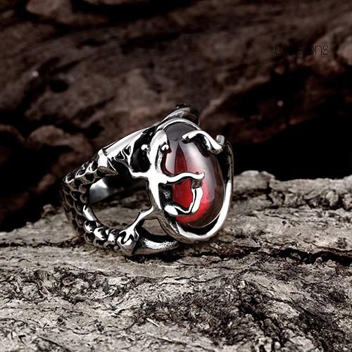 Bl Cincin Alloy Desain Ukiran Cicak Hias Batu Merah Gaya Punk Untuk
