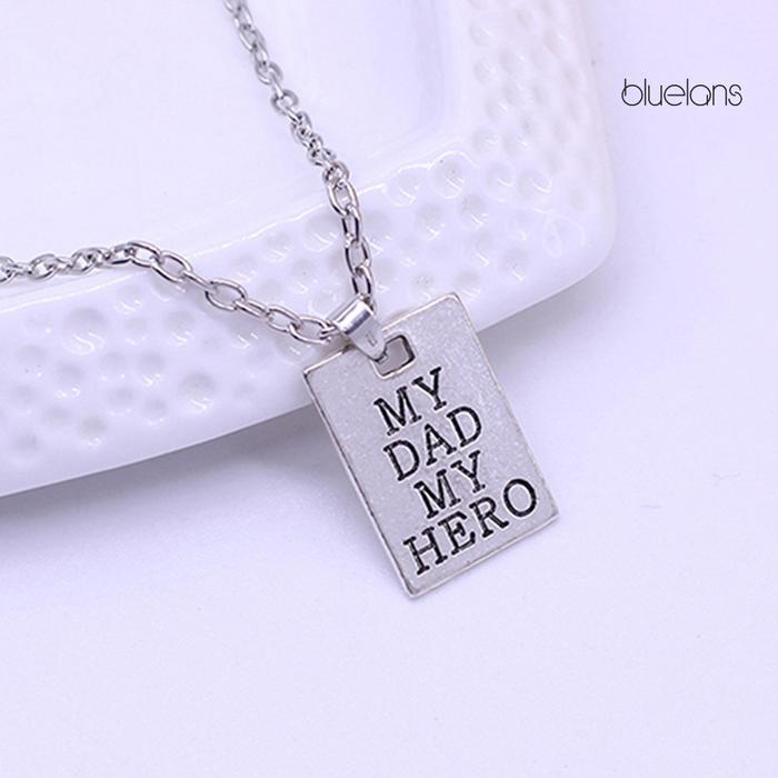 Kalung Rantai Liontin Tulisan Love My Dad My Hero Warna Silver Untuk