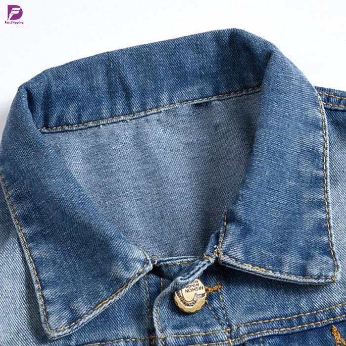 Fs. Rompi Jeans Denim Washed Tanpa Lengan Aksen Sobek Untuk Pria,