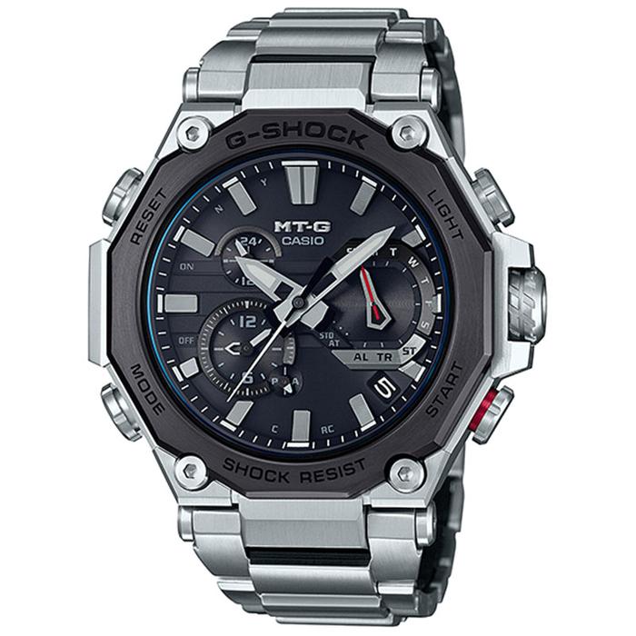 JAM TANGAN PRIA CASIO G-SHOCK ORIGINAL TOUGH SOLAR ANALOG SILVER STAINLESS STEEL MTG-B2000D-1A CASIO