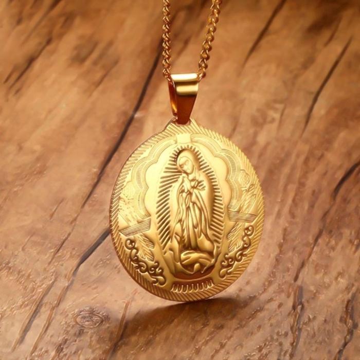 new.id Yuantengm1 Kalung Rantai Pendan Medali Bunda Maria Warna Emas