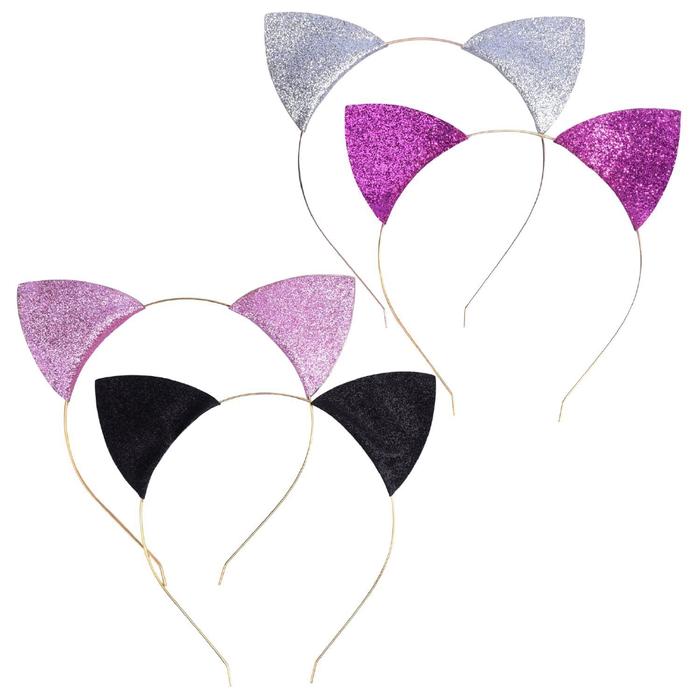 4 Pieces Glitter Cat Ear Headbands Kitty Headbands Cat Ear Hair