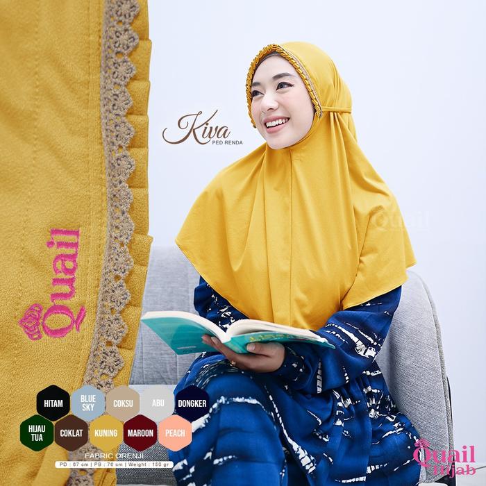 KIVA daily hijab tali belakang hiasan lipit renda Quail Hijab orenji
