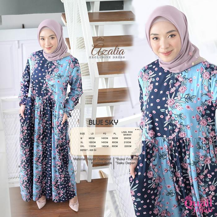 AZALIA DRESS daily gamis motif bunga Quail Hijab bahan rayon Ori Murah