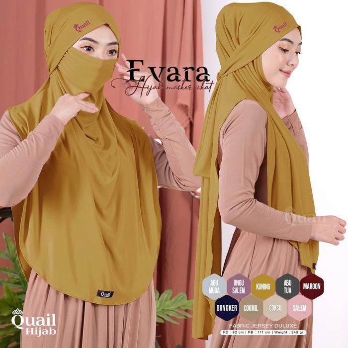 EVARA Jilbab masker tali belakang 2 model Quail Hijab jersey deluxe