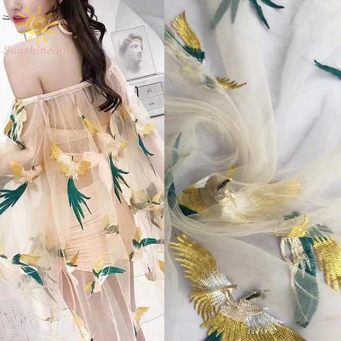 Kain Tulle Lace Motif Bordir Burung Phoenix Untuk Gaun Pengantin