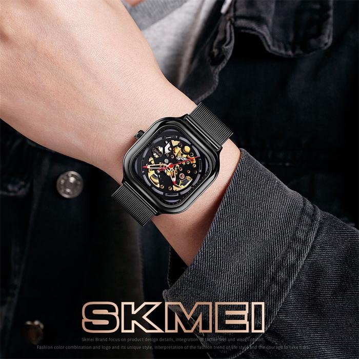 SKMEI Otomatis Mekanik Jam Tangan Otomatis Pria Empat Segi Tali