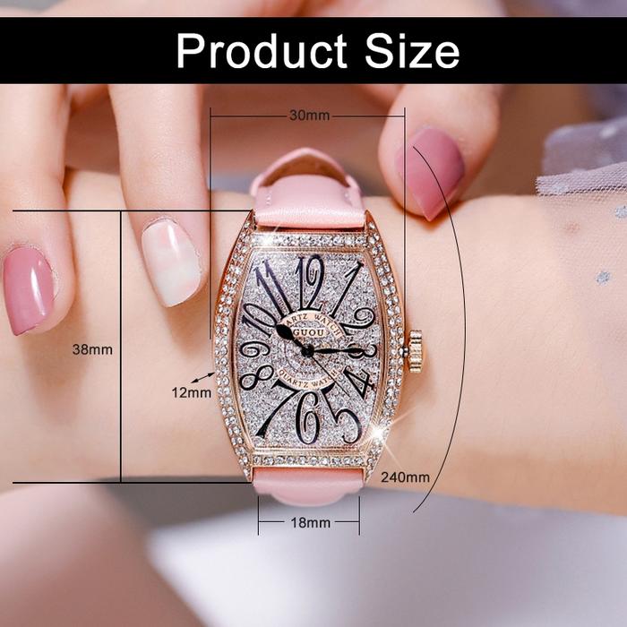 GUOU Empat Segi Jam Tangan Wanita Tali Kulit Simple Casual Women