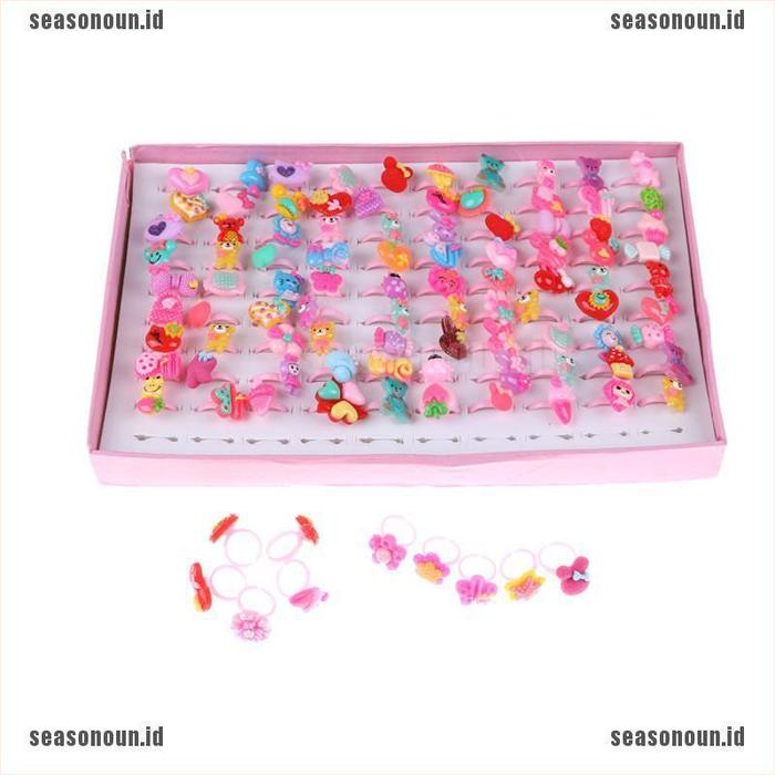 Sea 10pcs/set Cincin Anak Perempuan Bahan Resin Desain Campur n Lucu
