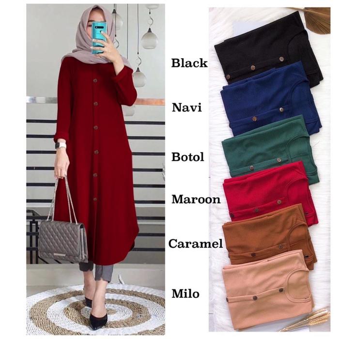 KAHFI SABELA Tunik - Tunik Wafle Milano LD100 Long Tunik Saku Kiri&Kan