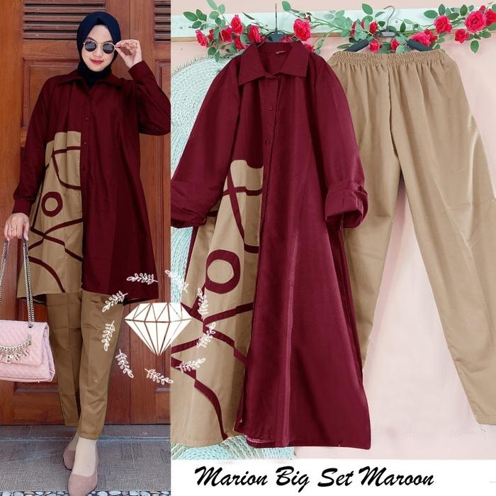 KAHFI Setelan Muslimah Marion Big Size Set tunik & Celana Panjang Saku